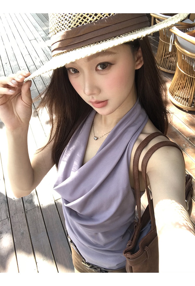 Gray Purple Halter Tank Top