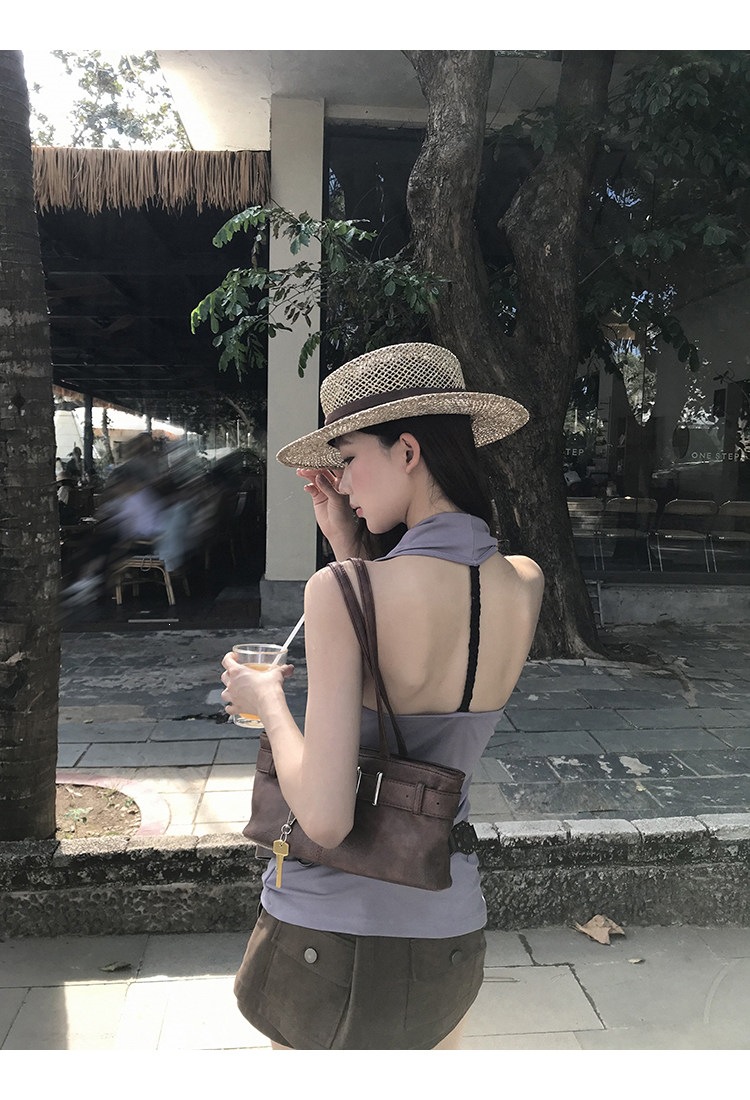 Gray Purple Halter Tank Top