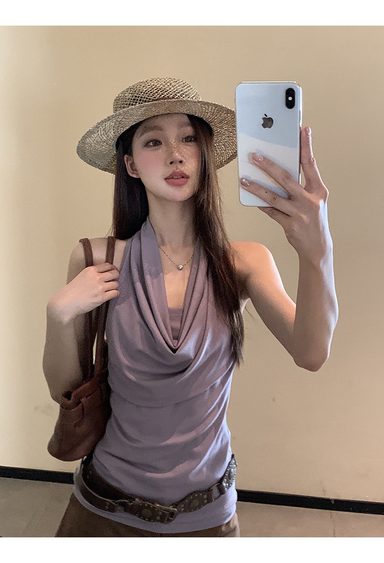 Gray Purple Halter Tank Top
