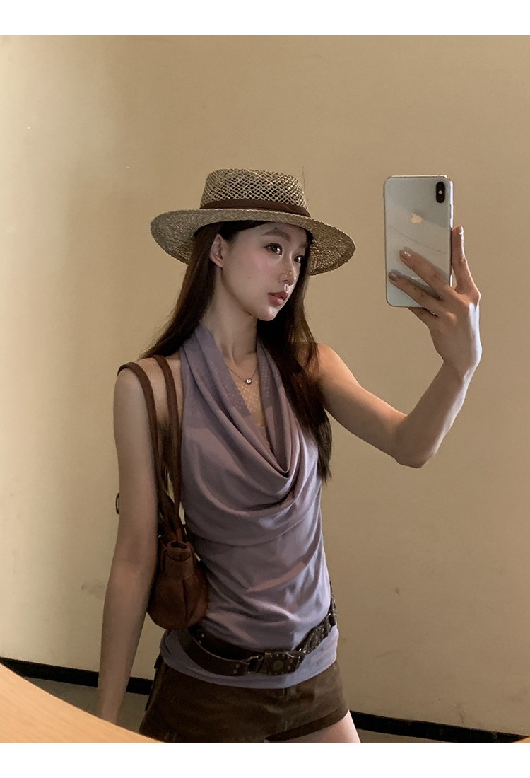 Gray Purple Halter Tank Top