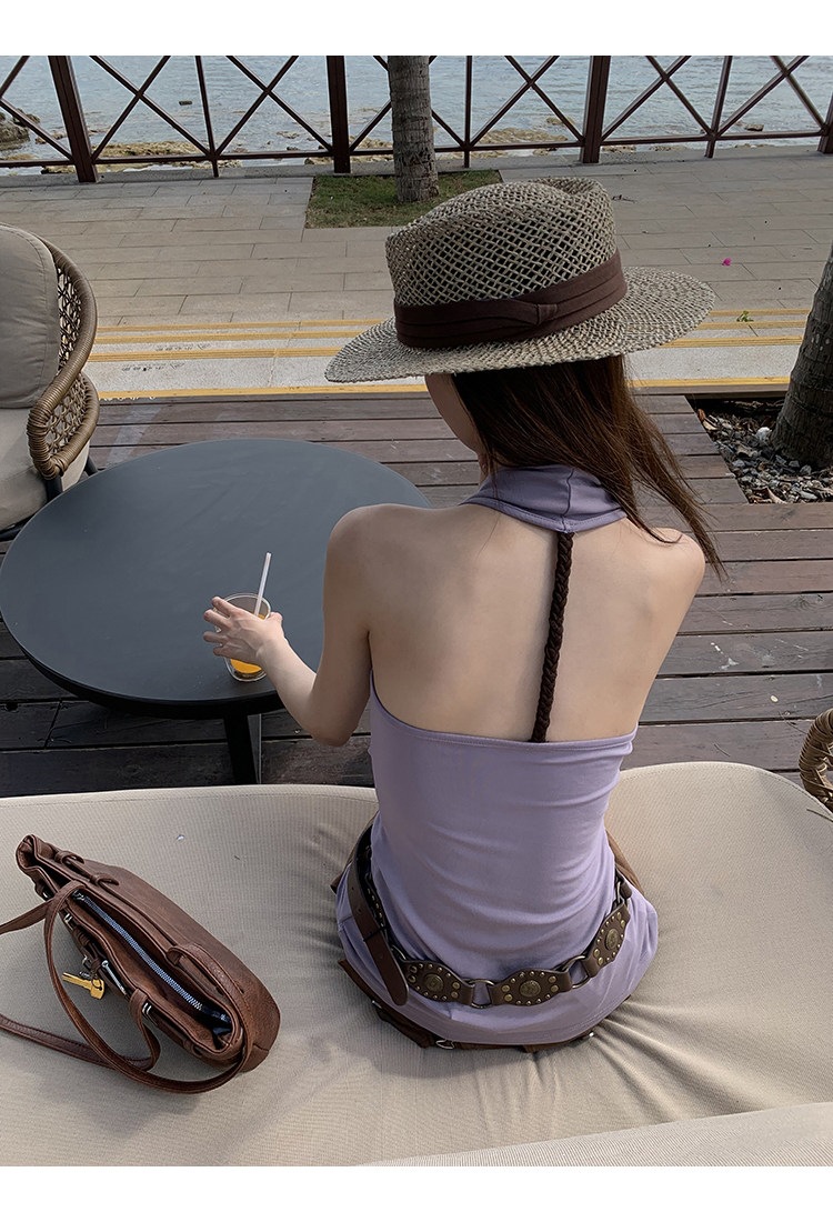 Gray Purple Halter Tank Top