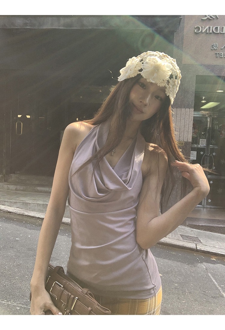 Gray Purple Halter Tank Top