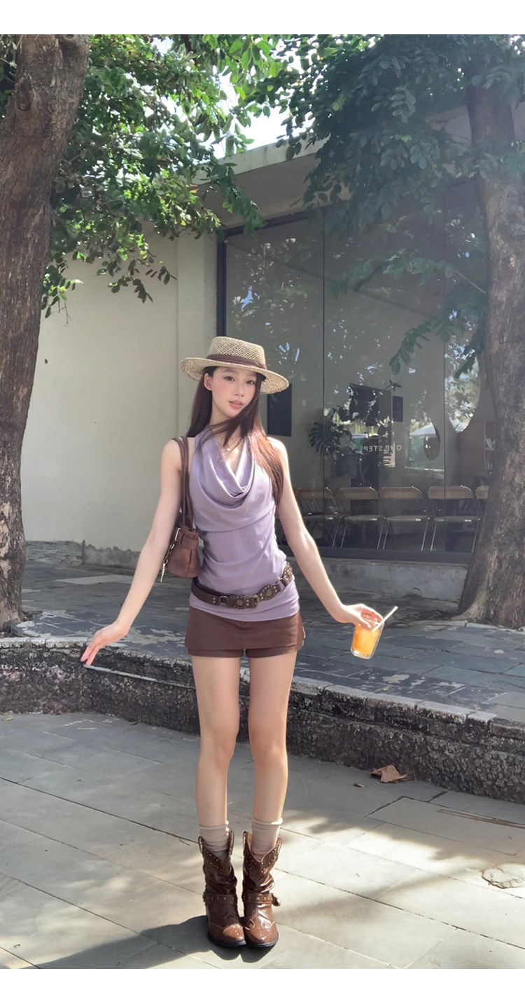 Gray Purple Halter Tank Top
