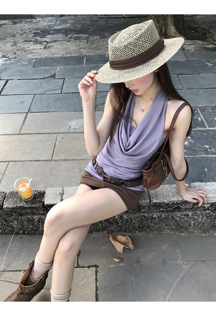 Gray Purple Halter Tank Top