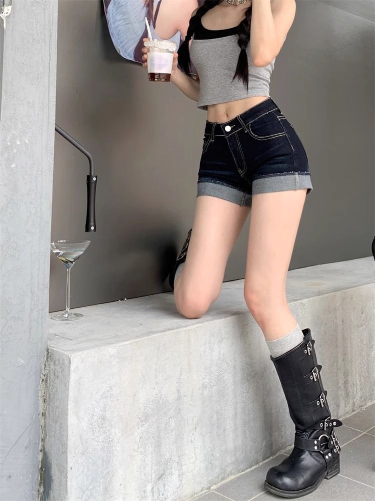High Waist Slim Denim Shorts