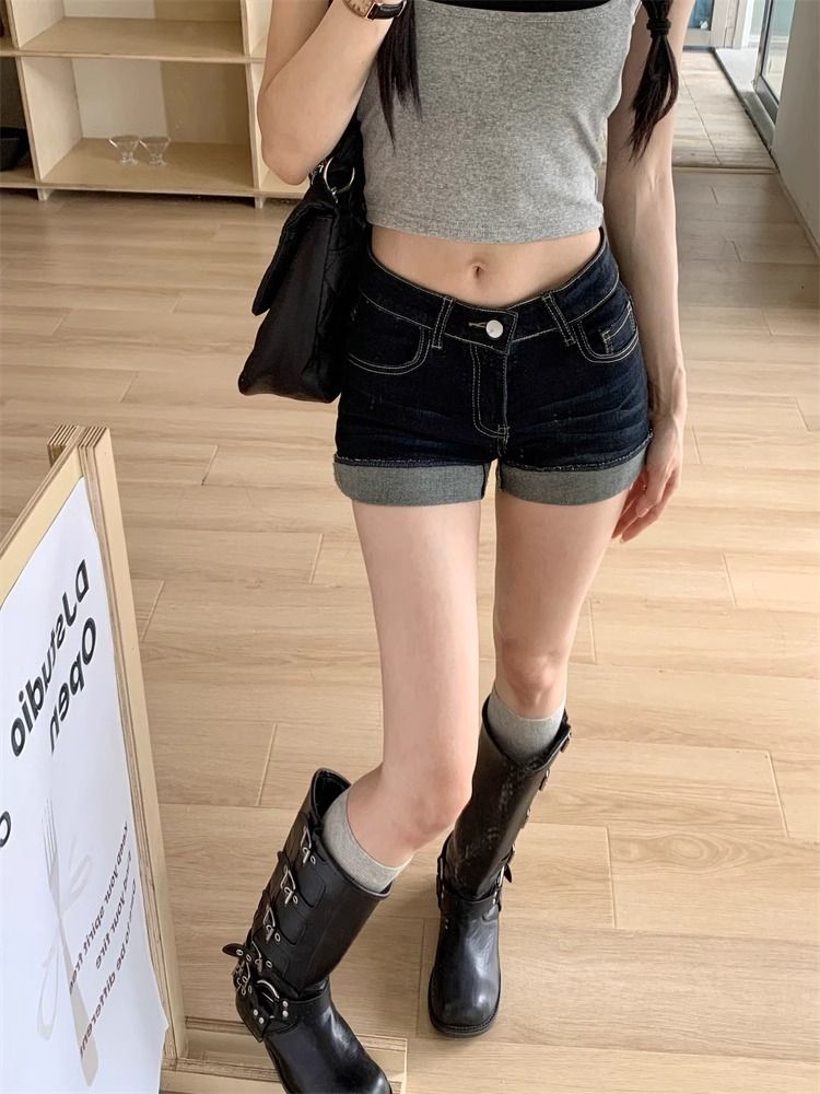 High Waist Slim Denim Shorts