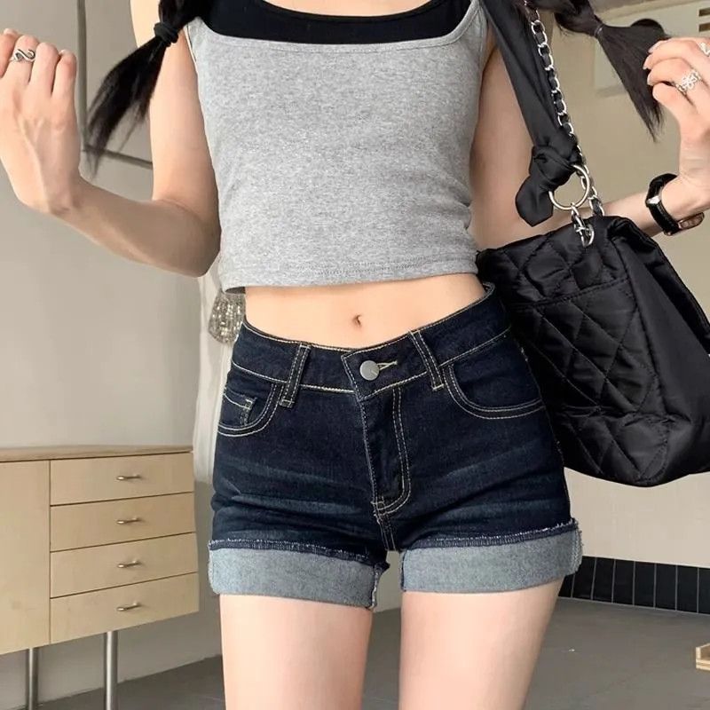 High Waist Slim Denim Shorts