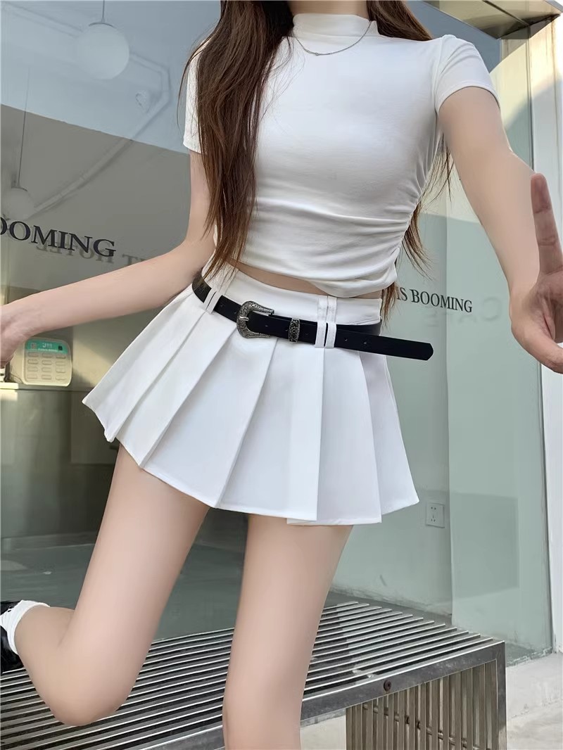 Women's High Waist Pleated Mini Skirt