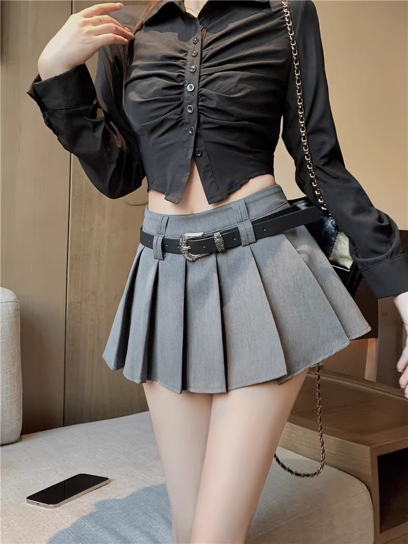 Women's High Waist Pleated Mini Skirt