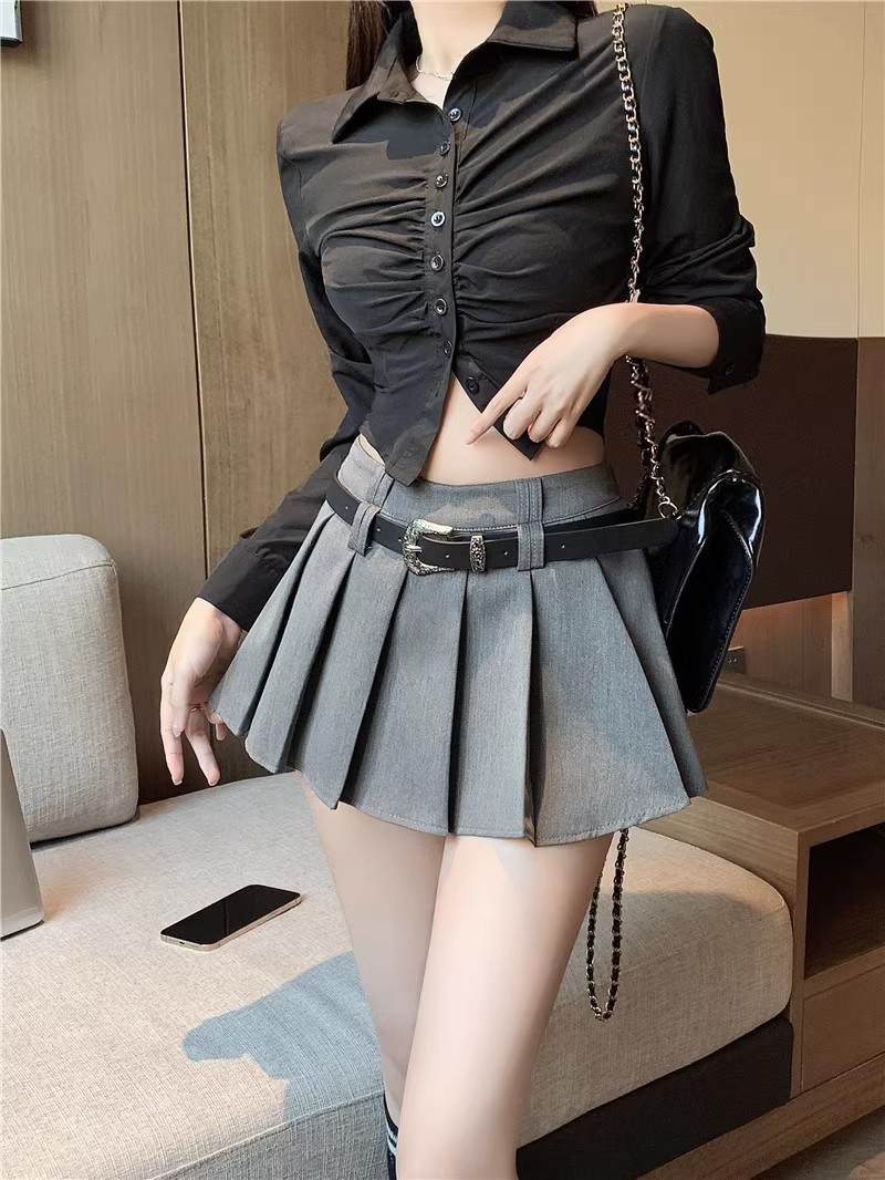 Women's High Waist Pleated Mini Skirt