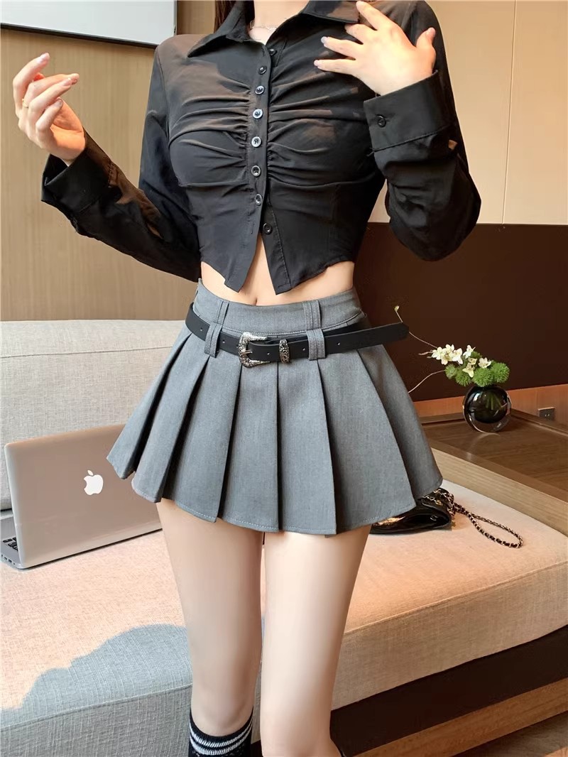 Women's High Waist Pleated Mini Skirt
