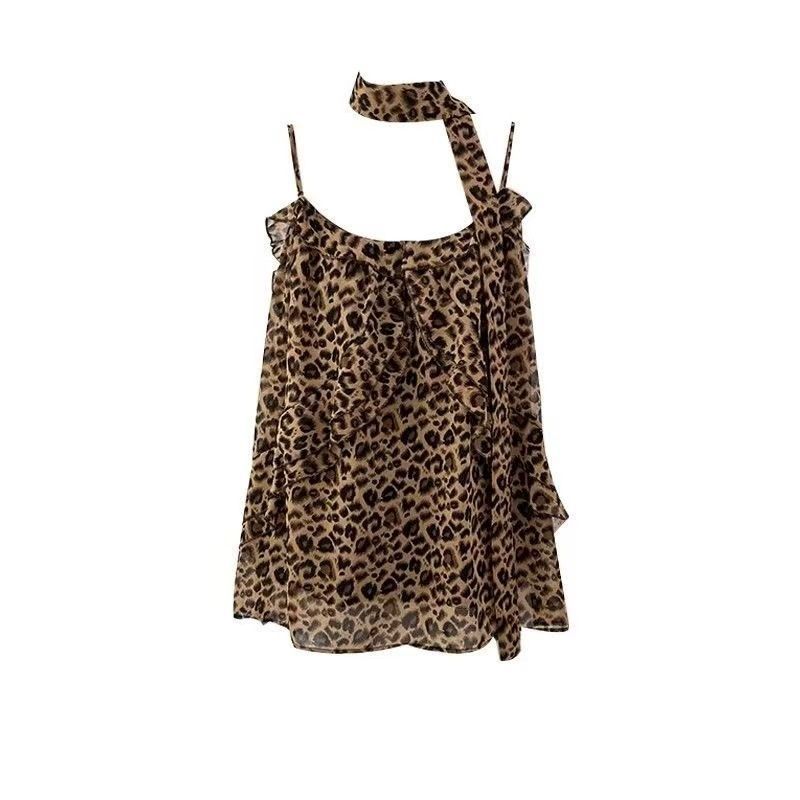 Leopard Halter Ruffle Tank Top