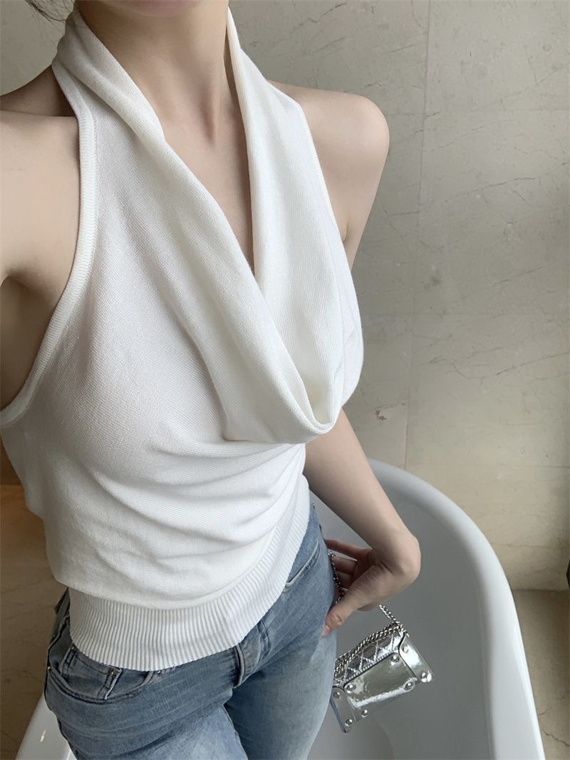Women's Backless Halter Crop Top