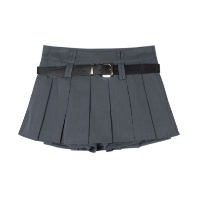 Pleated Mini JK Skirt with Belt for Women