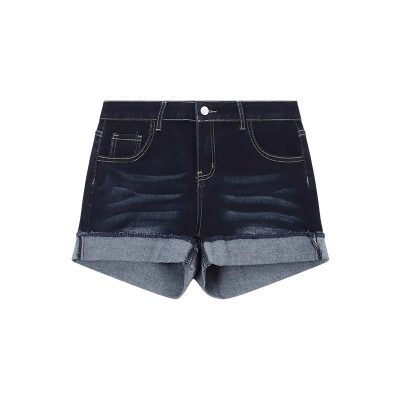 High Waist Slim Dark Blue Denim Shorts