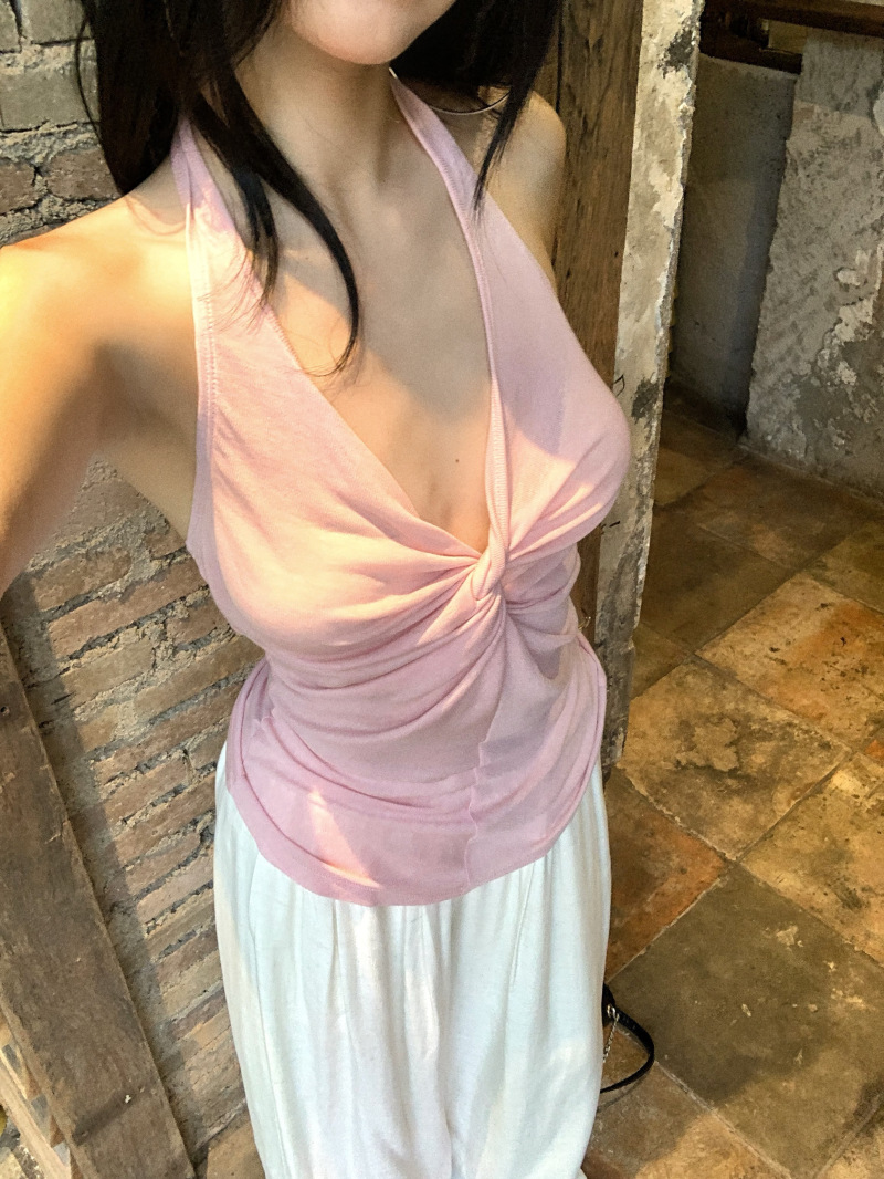 Halter V-Neck Knot Tank Top