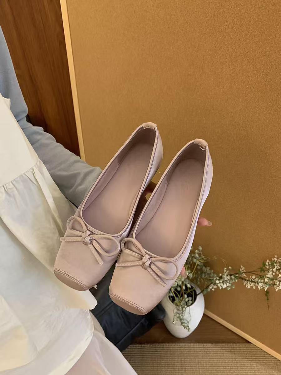Velvet Bow Low Heel Lady Shoes