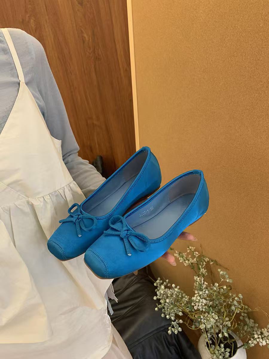 Velvet Bow Low Heel Lady Shoes