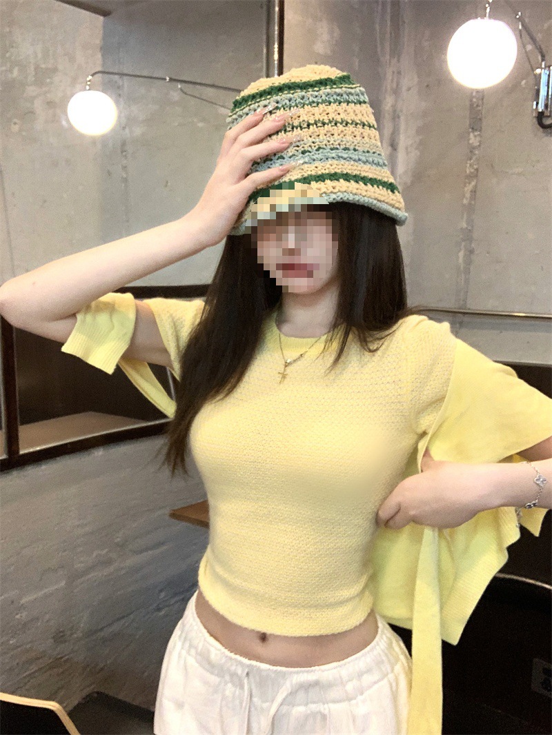 Yellow Slim Knit Crew Neck Tee