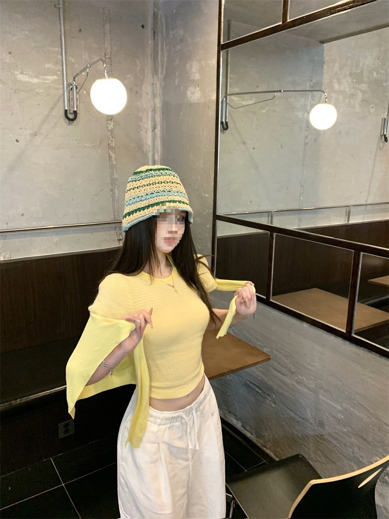 Yellow Slim Knit Crew Neck Tee