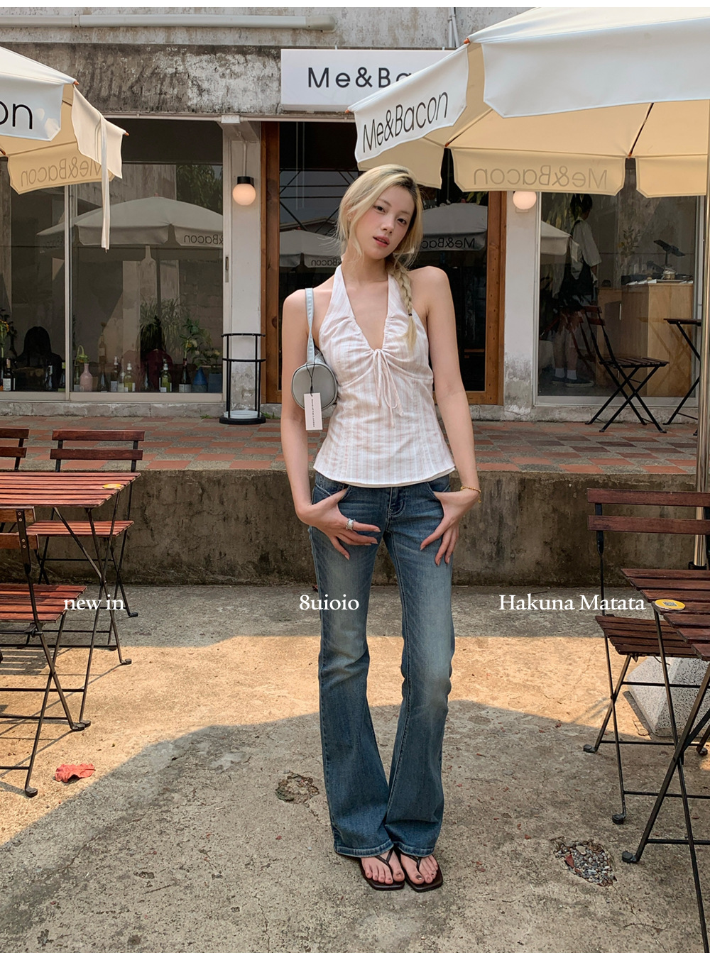 Pink Striped Halter Crop Vest