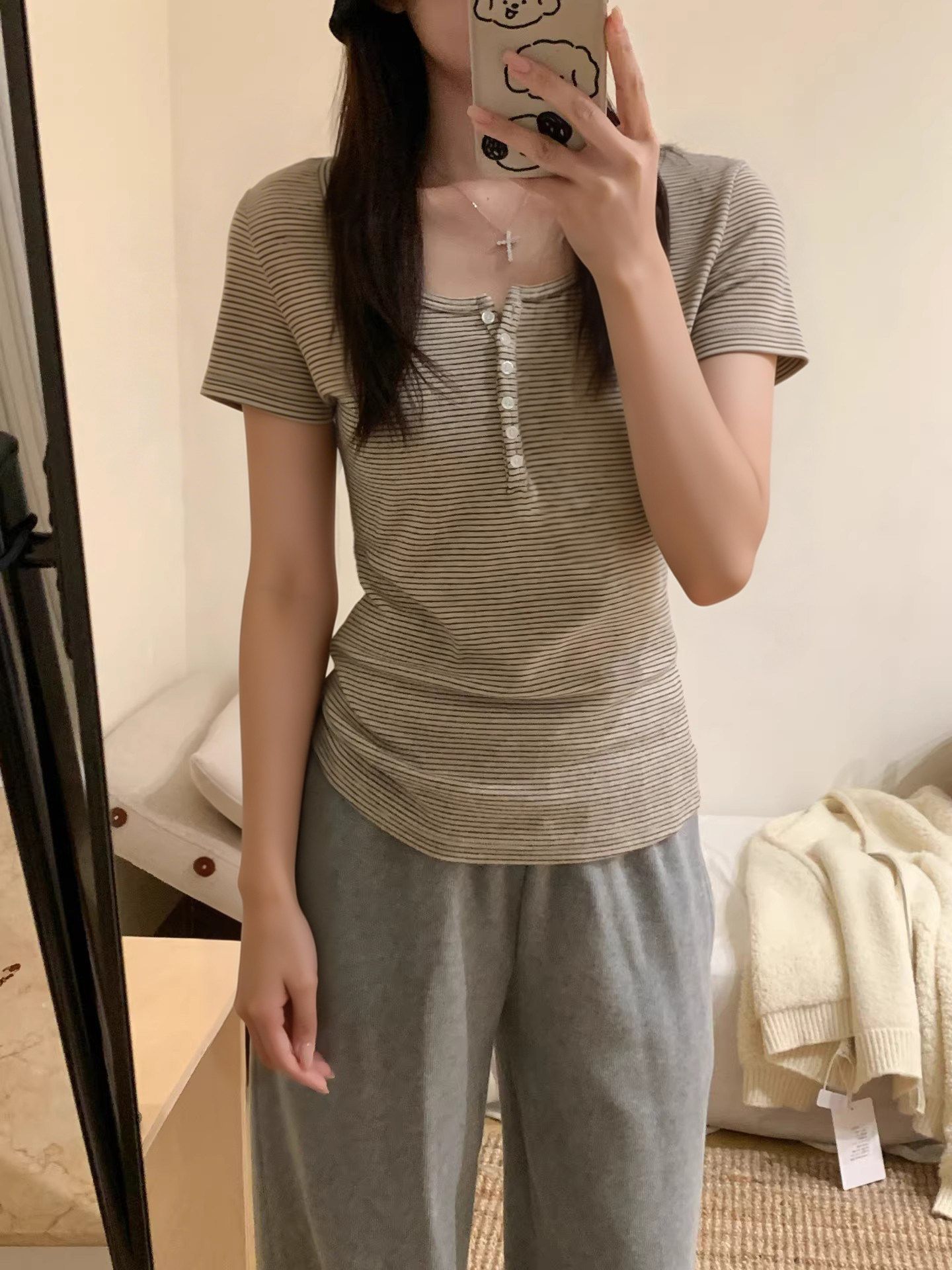 Women's Striped Henley T-Shirt