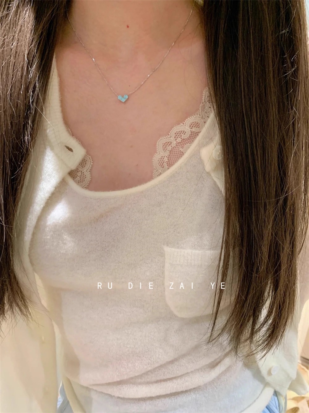 White Gold Plated Heart Zircon Collarbone Necklace