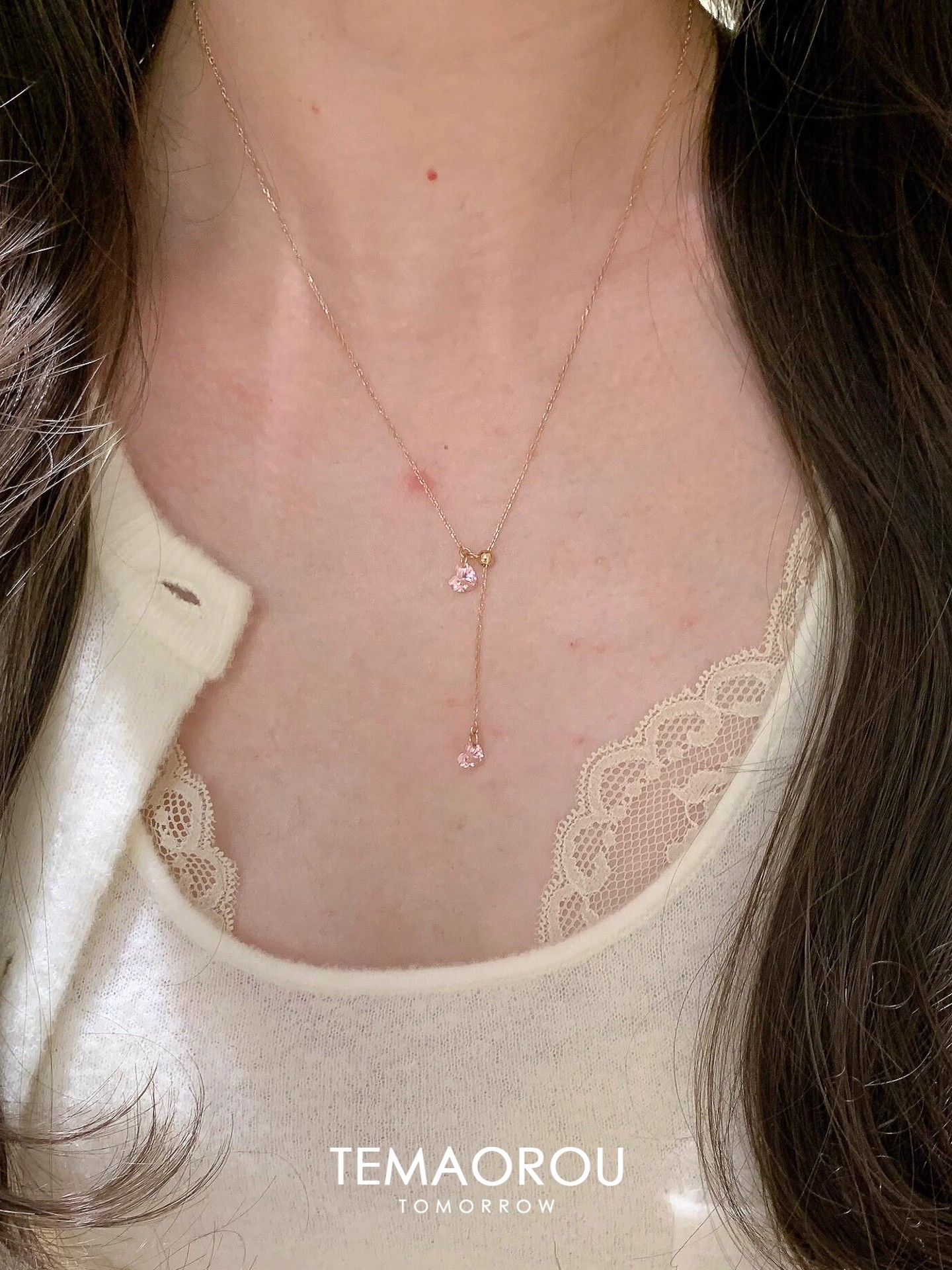 Rose Gold Pink Heart Zircon Necklace