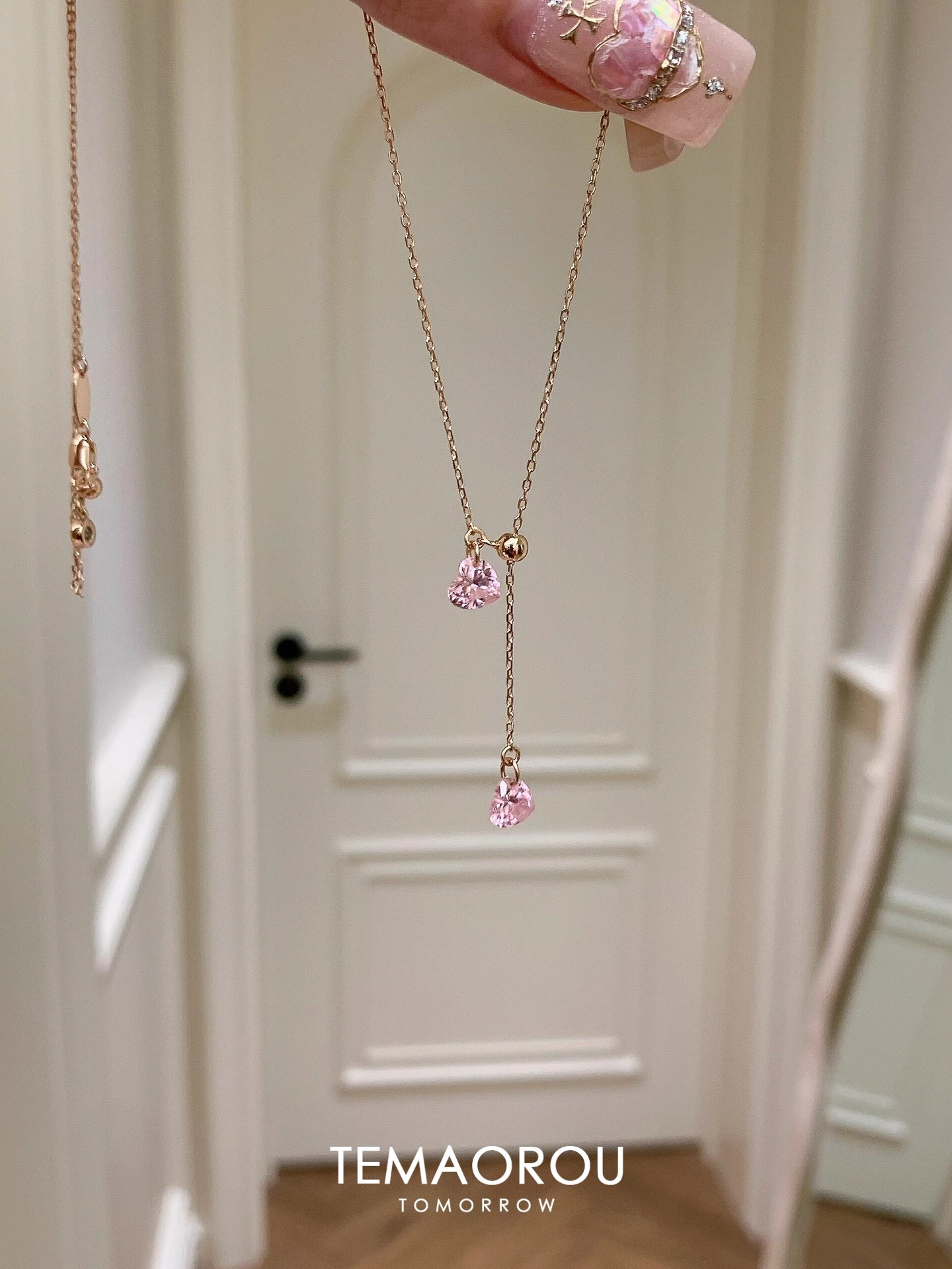 Rose Gold Pink Heart Zircon Necklace